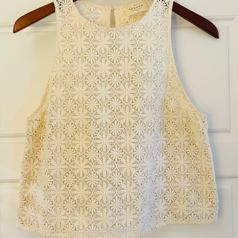 Sezane Jay Lace Sleeveless Top, Ecru, Size 38